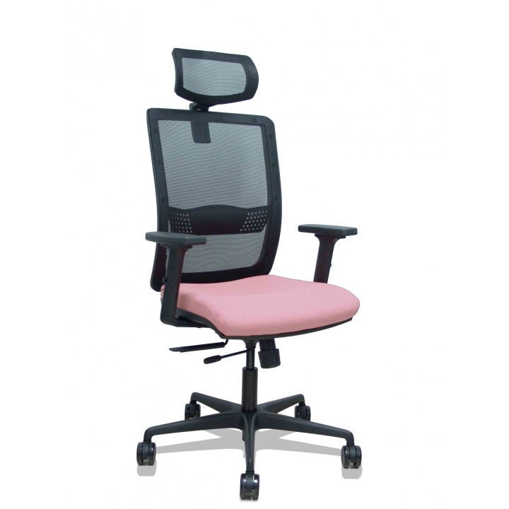 Piqueras y Crespo Silla Haches traslack malla negra asiento bali rosa brazos 2D ruedas 65mm cabecero regulable