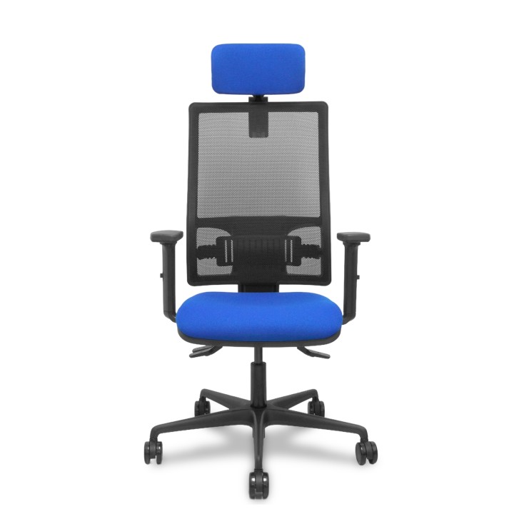 Piqueras y Crespo Silla Bormate asincro malla negra asiento bali azul brazos 2D ruedas 65mm cabecero regulable