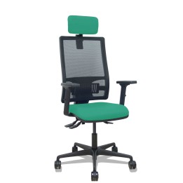 Piqueras y Crespo Silla Bormate asincro malla negra asiento bali verde esmeralda brazos 2D ruedas 65mm cabecero regulable