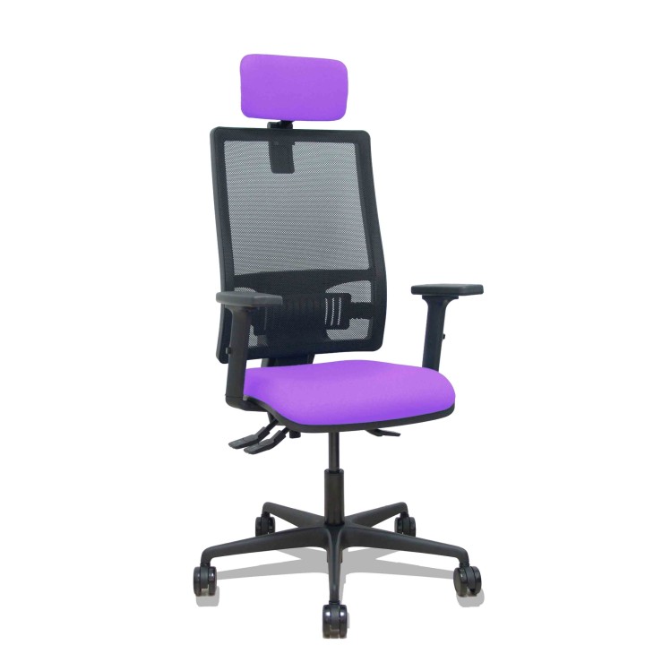 Piqueras y Crespo Silla Bormate asincro malla negra asiento bali lila brazos 2D ruedas 65mm cabecero regulable