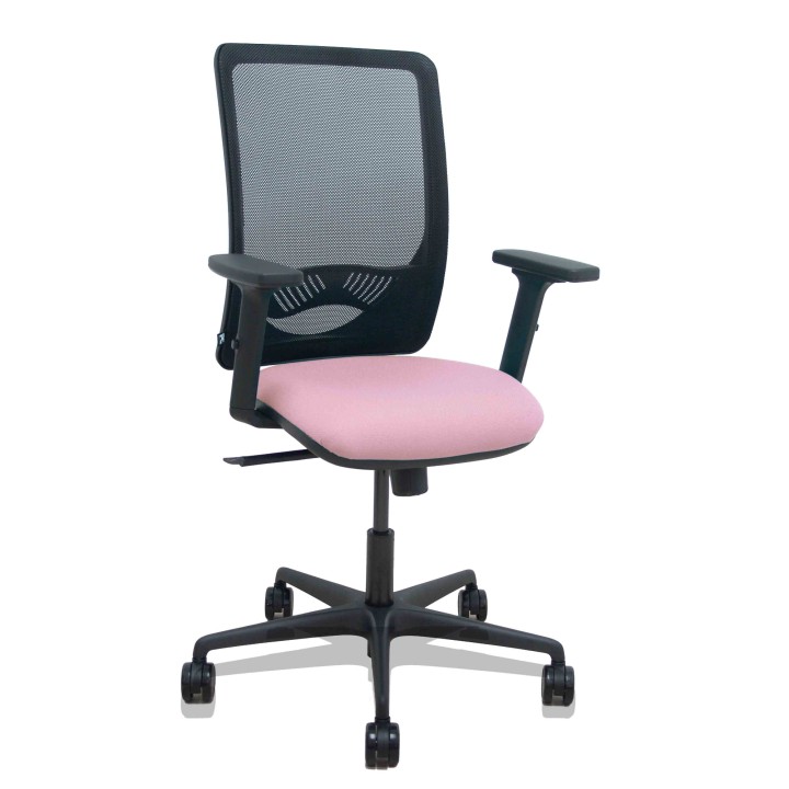 Piqueras y Crespo Silla Zulema sincro malla negra asiento bali rosa brazos 2D ruedas 65mm