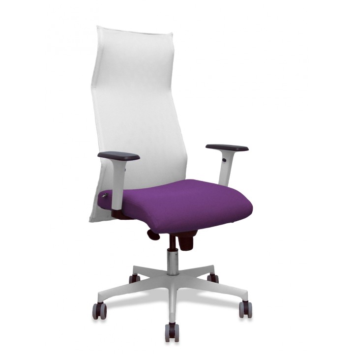 Piqueras y Crespo Sillón Sahuco blanco bali morado brazos blancos base blanca ruedas parque 65mm