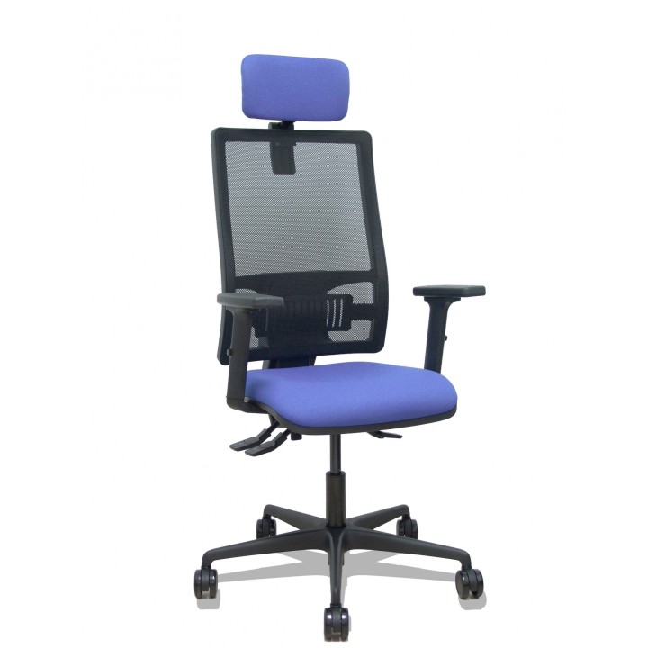 Piqueras y Crespo Silla Bormate asincro malla negra asiento bali azul claro brazos 2D ruedas 65mm cabecero regulable