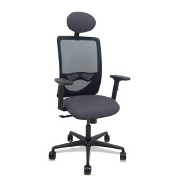 Piqueras y Crespo Silla Zulema sincro malla negra asiento bali gris oscuro brazos 2D ruedas 65mm cabecero