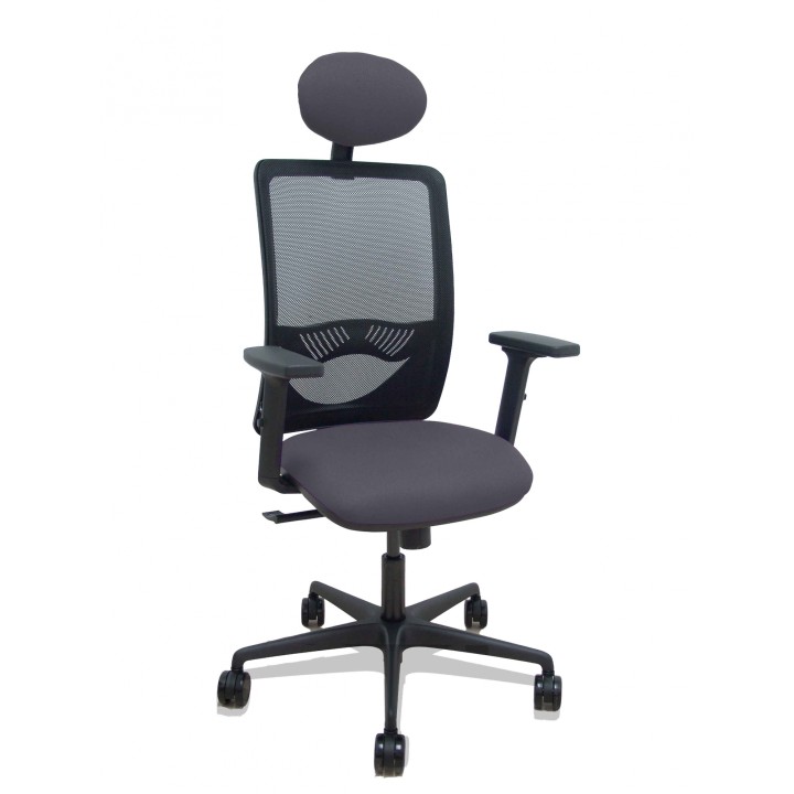Piqueras y Crespo Silla Zulema sincro malla negra asiento bali gris oscuro brazos 2D ruedas 65mm cabecero