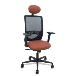Piqueras y Crespo Silla Zulema sincro malla negra asiento bali marron brazos 2D ruedas 65mm cabecero
