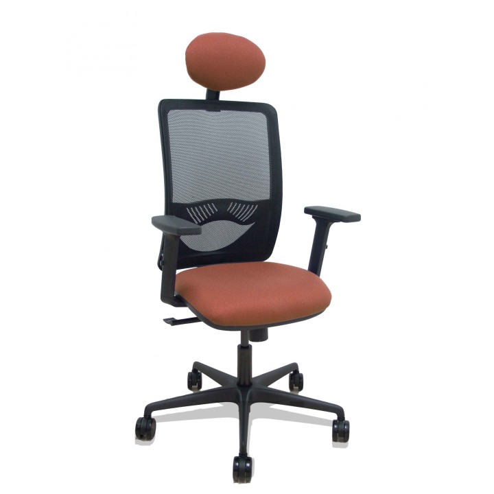 Piqueras y Crespo Silla Zulema sincro malla negra asiento bali marron brazos 2D ruedas 65mm cabecero