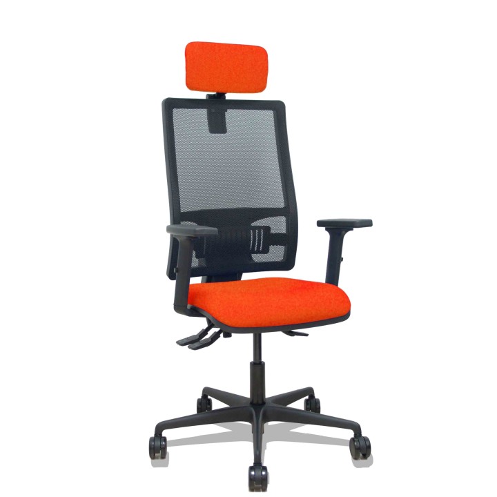 Piqueras y Crespo Silla Bormate asincro malla negra asiento bali naranja oscuro brazos 2D ruedas 65mm cabecero regulable