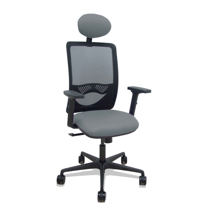 Piqueras y Crespo Silla Zulema sincro malla negra asiento bali gris brazos 2D ruedas 65mm cabecero