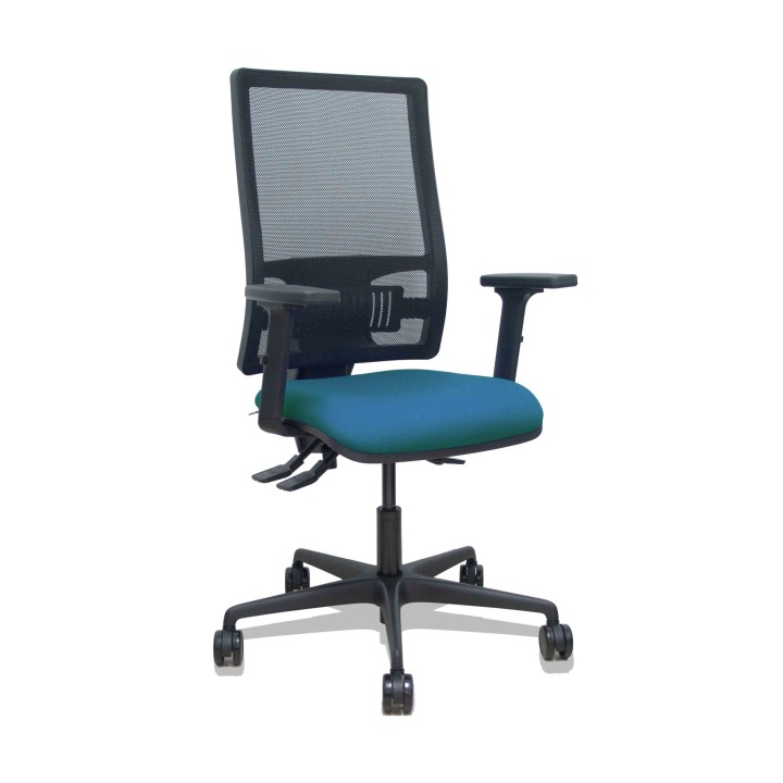 Piqueras y Crespo Silla Bormate asincro malla negra asiento bali verde petróleo brazos 2D ruedas 65mm