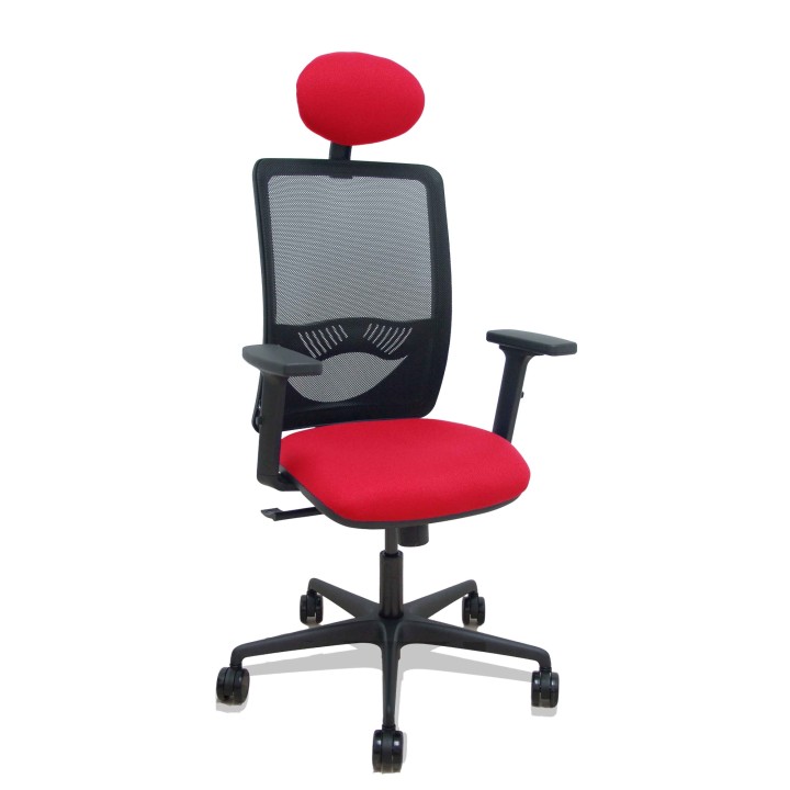 Piqueras y Crespo Silla Zulema sincro malla negra asiento bali rojo brazos 2D ruedas 65mm cabecero