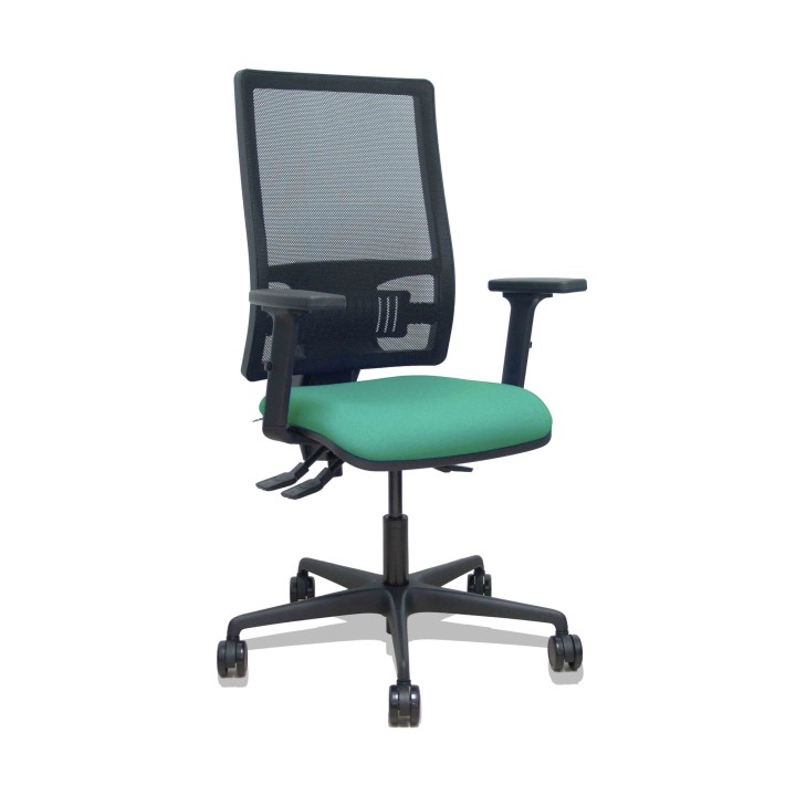 Piqueras y Crespo Silla Bormate asincro malla negra asiento bali verde esmeralda brazos 2D ruedas 65mm