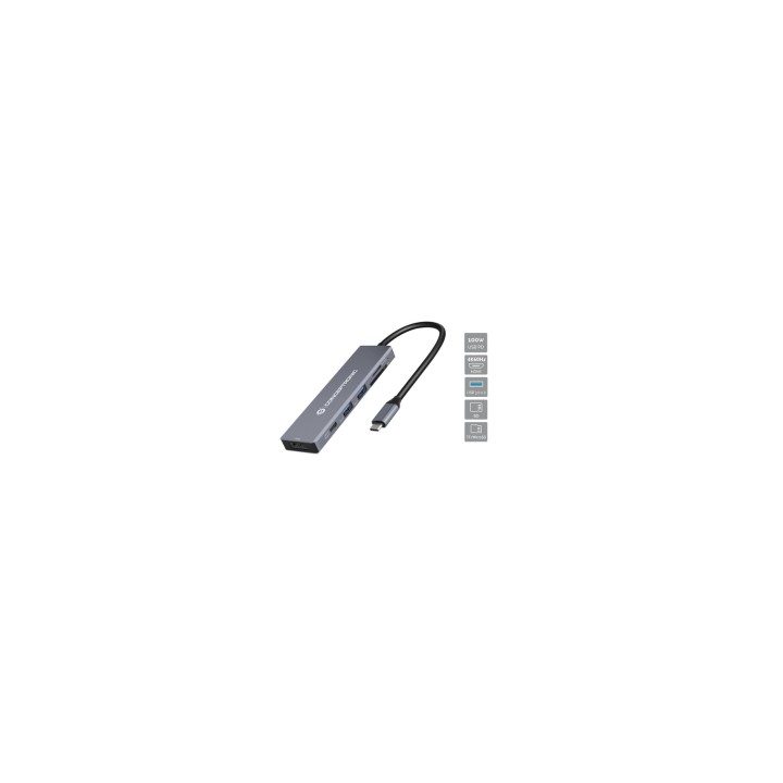 Conceptronic DONN23G base para portátil y replicador de puertos Alámbrico USB 3.2 Gen 1 (3.1 Gen 1) Type-C Gris