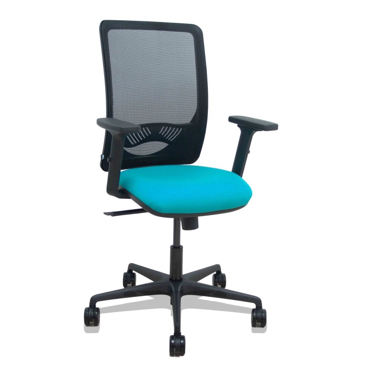 Piqueras y Crespo Silla Zulema sincro malla negra asiento bali turquesa brazos 2D ruedas 65mm