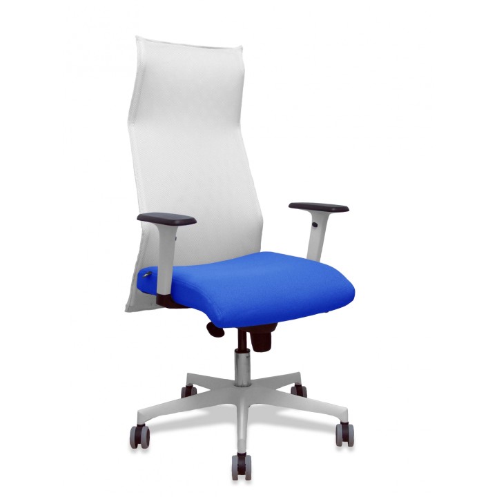 Piqueras y Crespo Sillón Sahuco blanco bali azul brazos blancos base blanca ruedas parqué 65mm