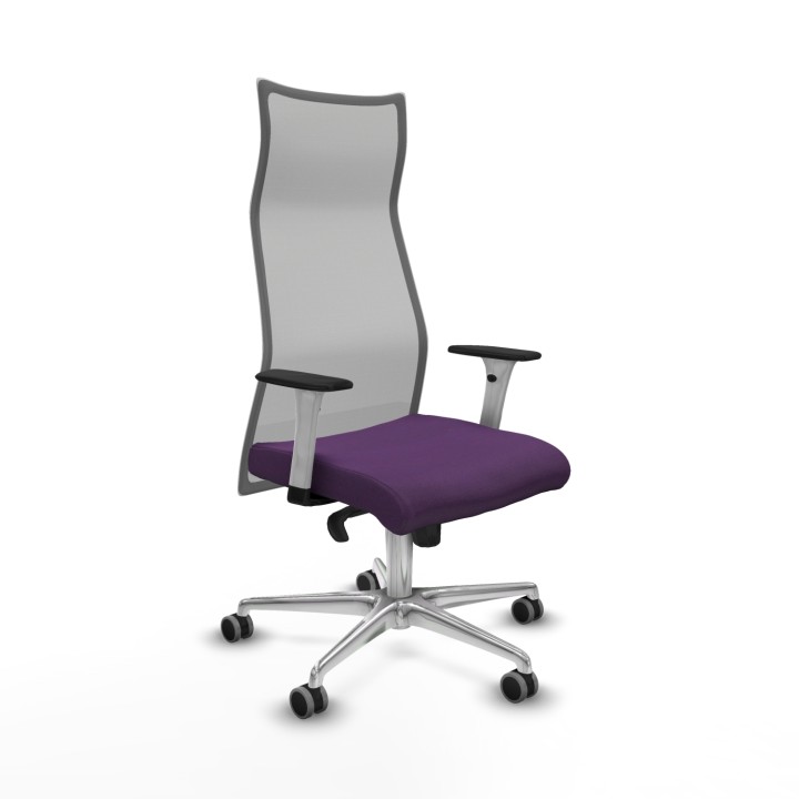 Piqueras y Crespo Albacete malla sincro malla gris bali morado brazos blancos base aluminio ruedas 65mm engomadas