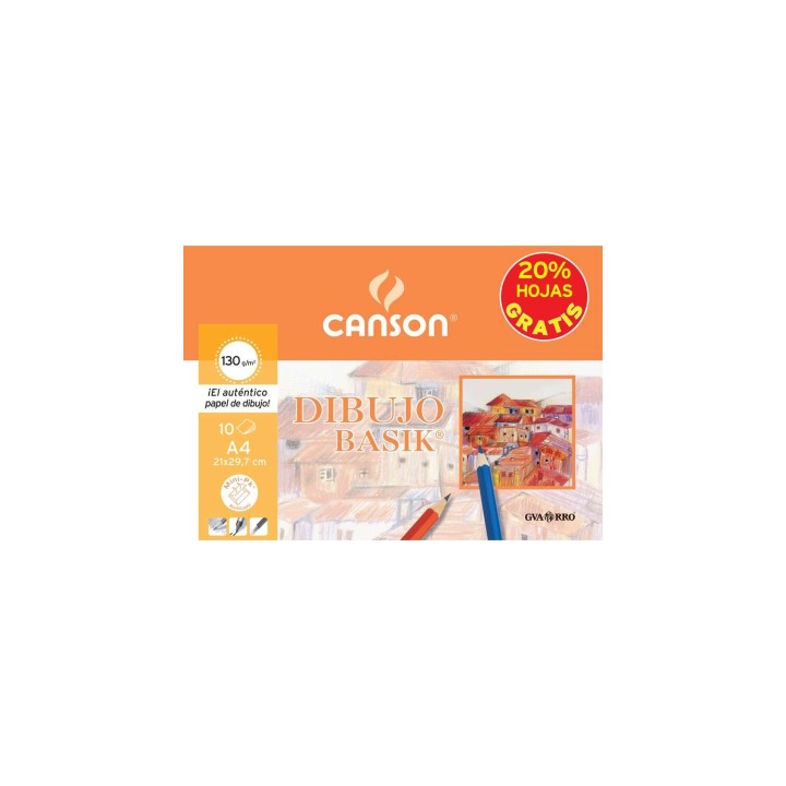 Canson Minipack de 10 Hojas de Dibujo Basik Liso 21x29.7 130g - 20% Hojas Gratis - Color Blanco