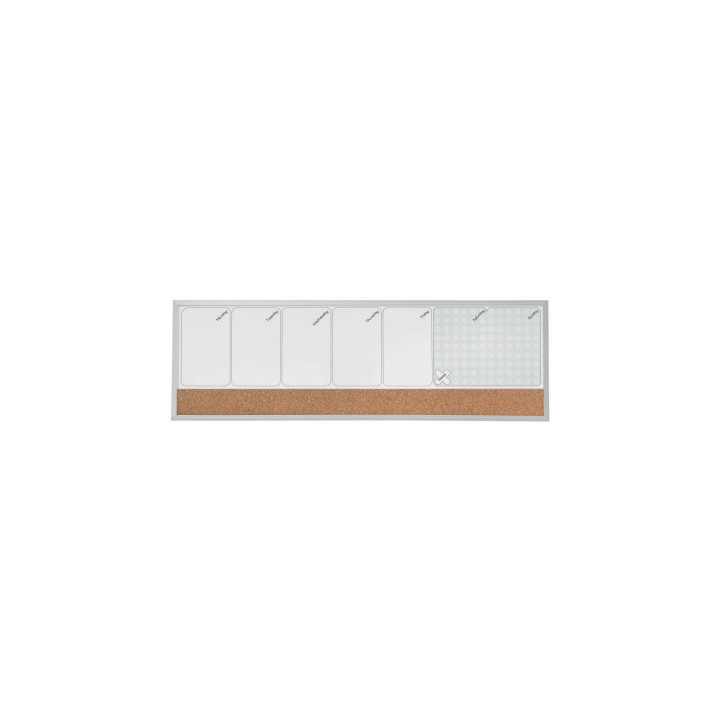 Nobo Planificador Semanal de Pizarra Magnetica Pequeña 585x190mm - Tira de Corcho - Almohadillas Adhesivas e Imanes - Gris