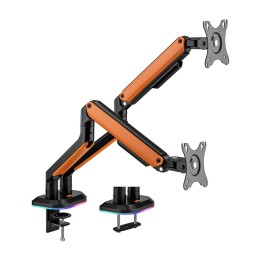 AISENS Soporte de Mesa RGB Gaming contrapeso giratorio e inclinable para Monitor/TV 9Kg (3 Pivotes, 2 Brazos) de 17-32,