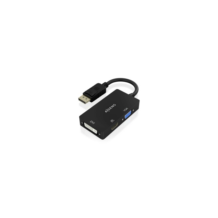 AISENS Conversor Displayport V1.2 a VGA/DVI/HDMI, DP 1.2/M-VGA/H-DVI/H-HDMI/H 4K, Negro, 15cm