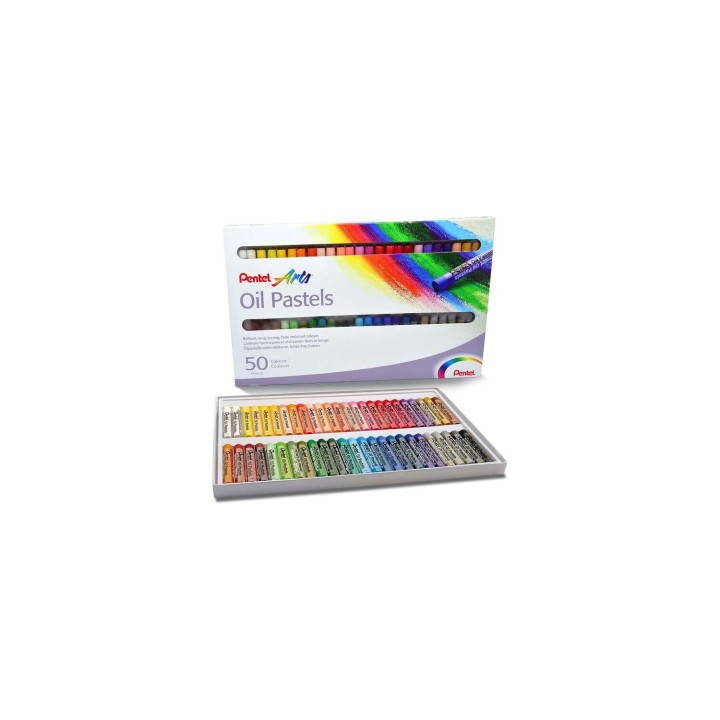Pentel Oil Pastels Pack de 50 Pasteles Oleo - Blandos, Cremosos y de Secado Lento - Colores Surtidos