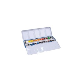 Milan Art Estuche Metalico de 24 Acuarelas Medio Godet - Opacos y Resistentes a la Luz - Mezclables - Bandeja Abatible -