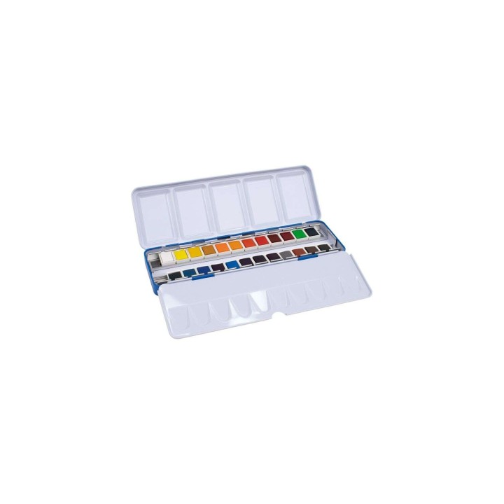Milan Art Estuche Metalico de 24 Acuarelas Medio Godet - Opacos y Resistentes a la Luz - Mezclables - Bandeja Abatible -