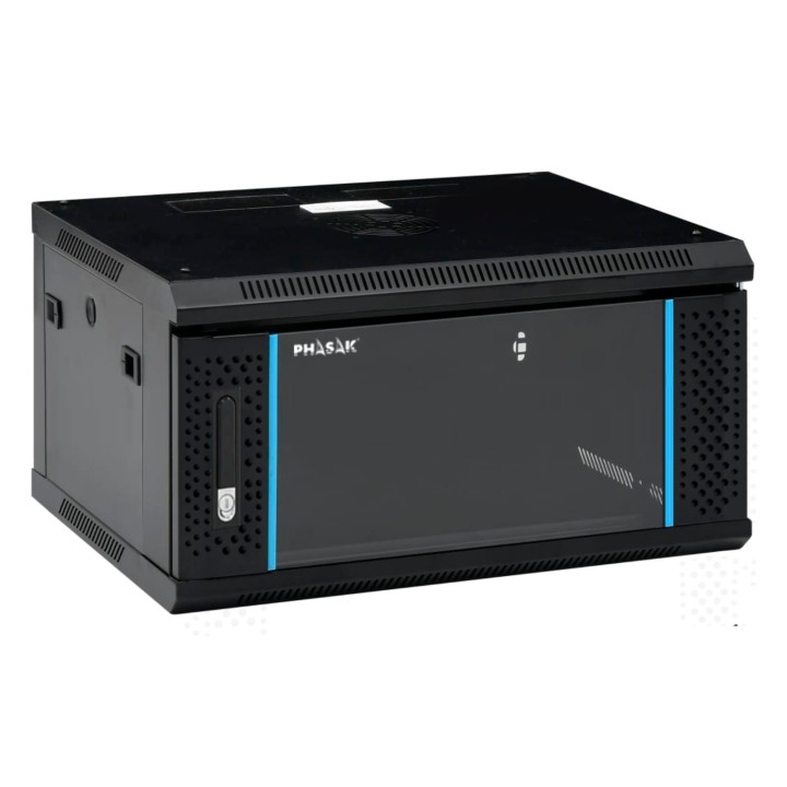 Phasak Armario Rack PRO 19" 6U 600 x 450 negro con ventilación - PHO 2106 (Montado)