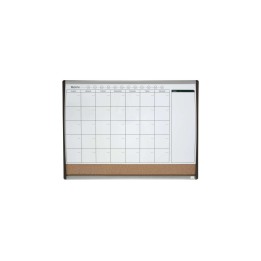 Nobo PlaNIFicador Pizarra Magnetica Pequeña con Tablero de Anuncios de Corcho 585x430mm - Semanal y Mensual - Marco Plateado y