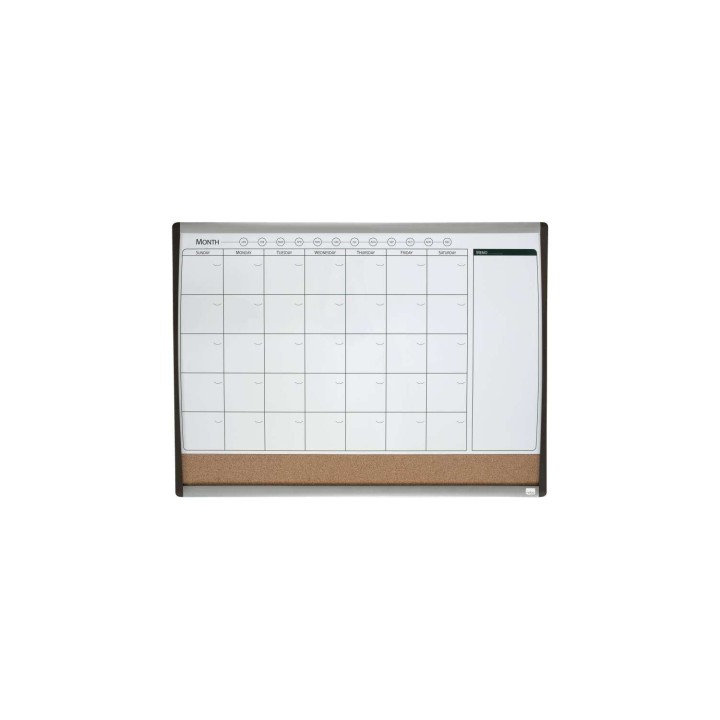Nobo PlaNIFicador Pizarra Magnetica Pequeña con Tablero de Anuncios de Corcho 585x430mm - Semanal y Mensual - Marco Plateado y