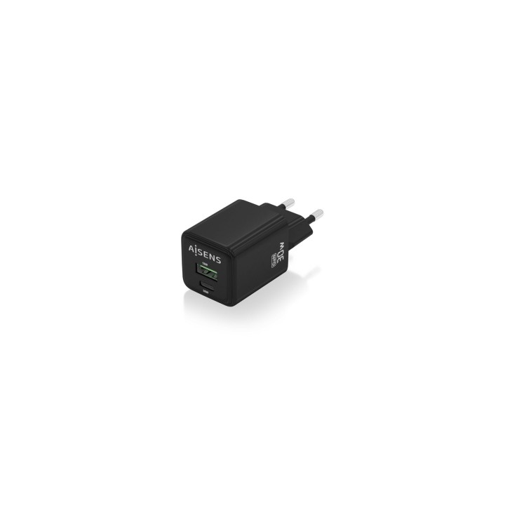 AISENS Cargador Gan 30W, 1xUSB-C PD3.0 QC4.0, 1xUSB-A QC3.0, Negro
