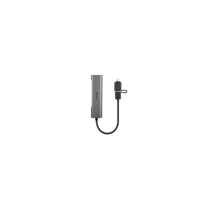 Lindy 43379 hub de interfaz USB 3.2 Gen 1 (3.1 Gen 1) Type-A + Type-C 5000 Mbit/s Gris