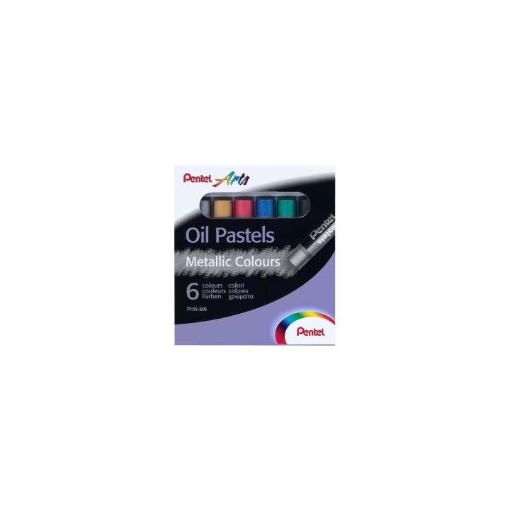 Pentel Oil Pastels Pack de 6 Pasteles Oleo Metalicos - Blandos, Cremosos y de Secado Lento - Colores Metalicos Surtidos