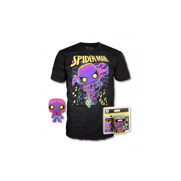 Pop & tee marvel spiderman black light funko + camiseta talla l