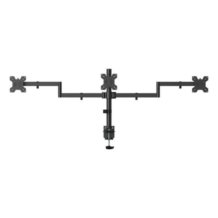 AISENS Soporte de mesa eco giratorio e inclinable para 3 monitores 10kg (3 Pivotes, 2 Brazos) de 13-27, Negro
