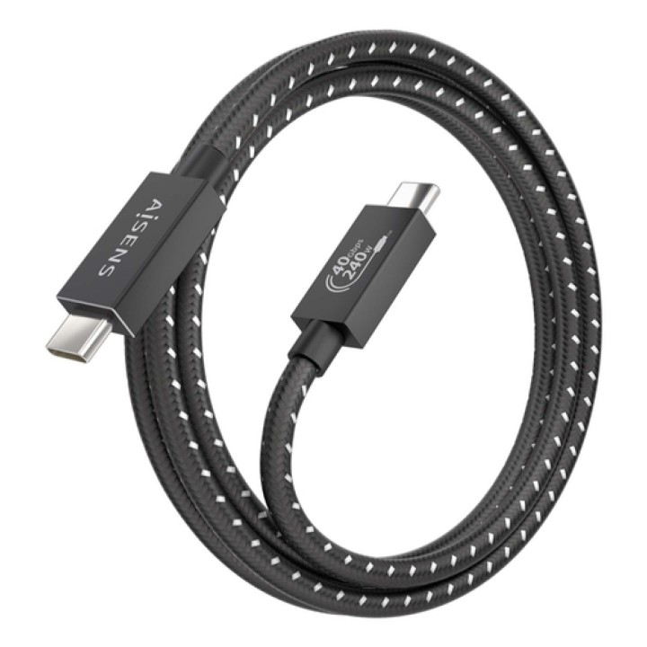 AISENS Cable USB4 Gen3x2 Aluminio 40Gbps 8K@60Hz 5A 48V 240W E-Mark, Tipo USB-C/M-USB-C/M, Negro, 1.5m