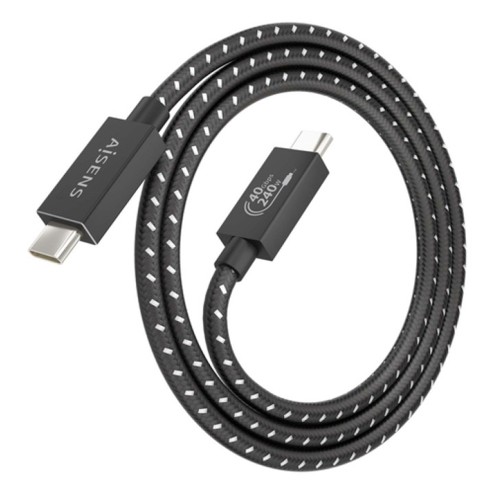 AISENS Cable USB4 Gen3x2 Aluminio 40Gbps 8K@60Hz 5A 48V 240W E-Mark, Tipo USB-C/M-USB-C/M, Negro, 1.0m