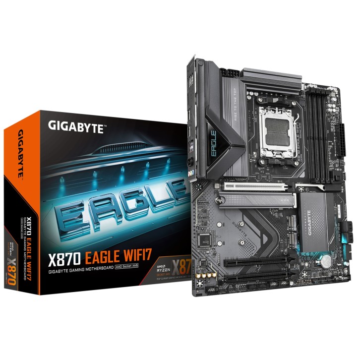GIGABYTE X870 EAGLE WIFI7 Placa Base - Compatible con CPUs AMD Ryzen 9000, 14+2+2 fases VRM, hasta 8000MHz DDR5 (OC), 1xPCIe