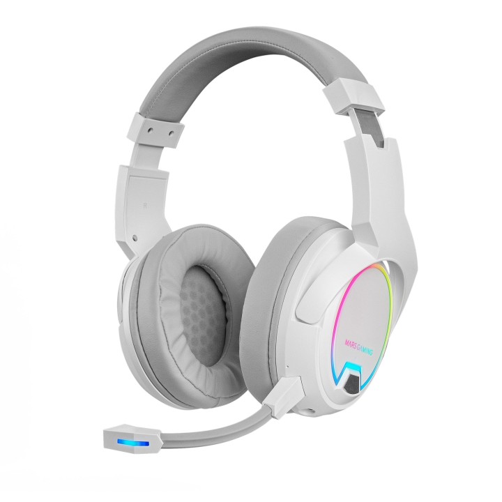 Mars Gaming MHW-100 Blanco Auriculares Inalámbricos ARGB Flow Micrófono ENC Extraíble Ultraligeros Cancelación de Ruido Activa