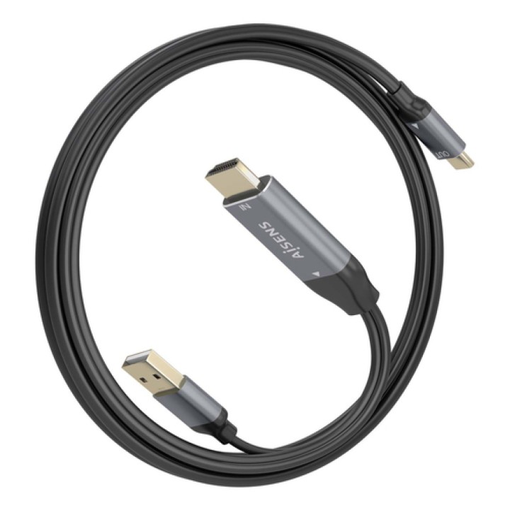 AISENS Cable Conversor Aluminio HDMI V2.0 A USB-C 4K@60HZ, HDMI/M+USB-A/M-USB-C/M, Negro, 1.8m