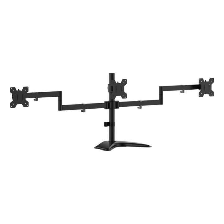 AISENS Soporte de mesa con peana eco giratorio e inclinable para 3 monitores 10kg (3 Pivotes, 2 Brazos) de 13-27, Negro