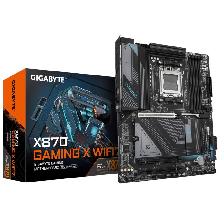 GIGABYTE X870 GAMING X WIFI7 Placa Base - Compatible con CPUs AMD Ryzen 9000, 16+2+2 fases VRM, hasta 8000MHz DDR5 (OC), 1xPCIe