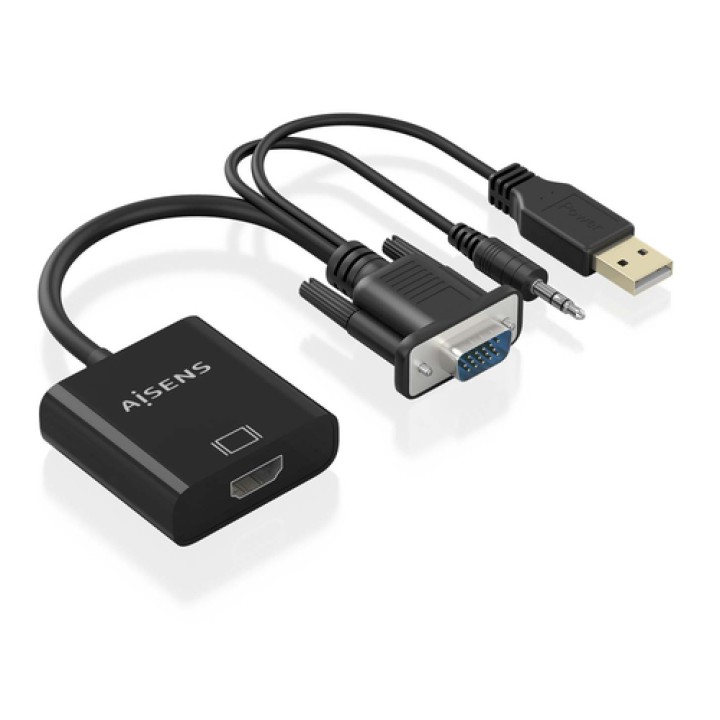 AISENS Cable conversor SVGA+Audio a HDMI, SVGA/M+Jack 3.5/M+USB-A/M-HDMI A/H, Negro, 20cm