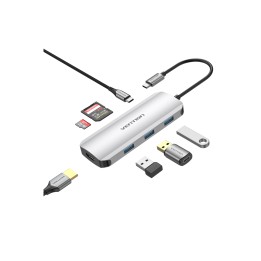 Vention Docking USB Tipo-C TOJHB/ 1xHDMI/ 3xUSB/ 1xUSB Tipo-C/ 1xLector tarjetas/ Gris
