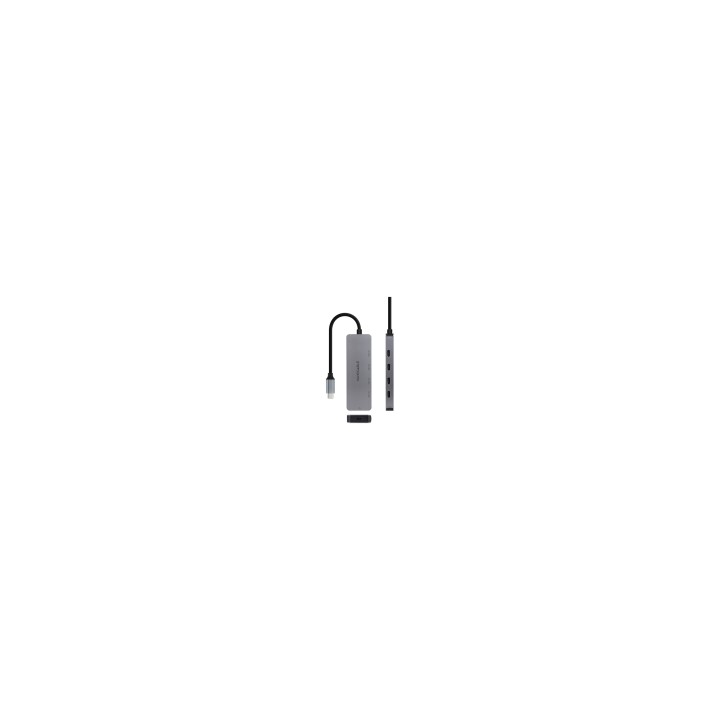 Nanocable Hub USB-C macho a 4 x USB-C hembra + USB-C PD 100W, Aluminio 10 cm, Gris