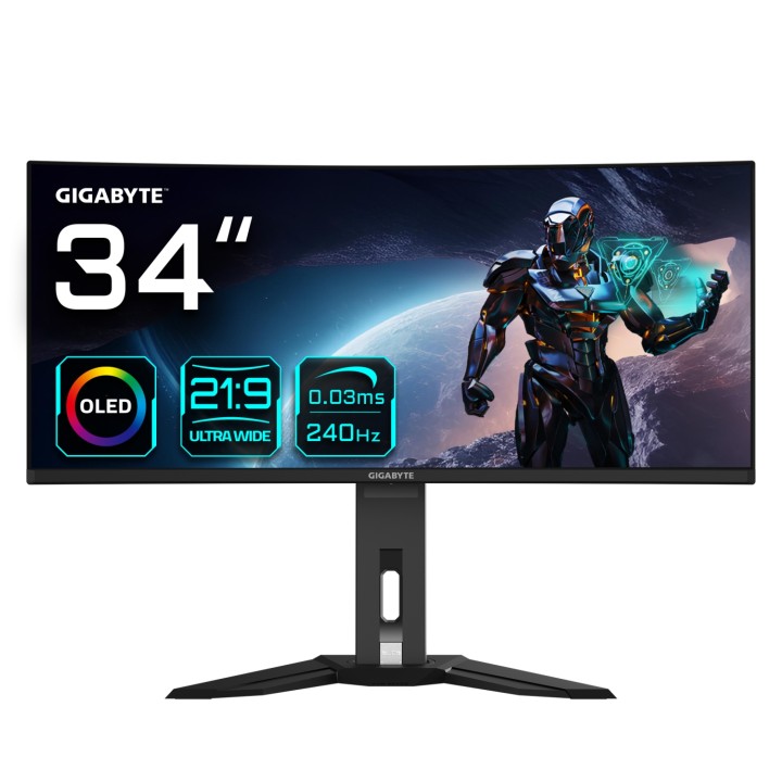 GIGABYTE Monitor de juegos curvo OLED WQHD MO34WQC2 de 34" - 3440 x 1440, 240Hz, 0.03ms, KVM, 250 cd/m², FreeSync Premium Pro,