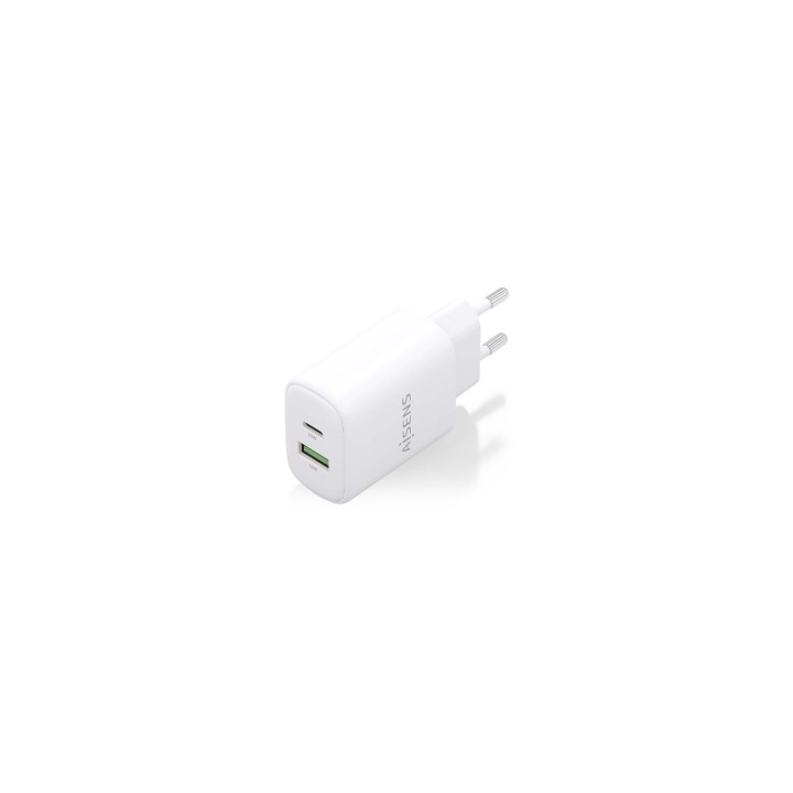 AISENS Cargador GaN 25W, 1xUSB-C PD3.0, 1xUSB-A QC3.0, Blanco