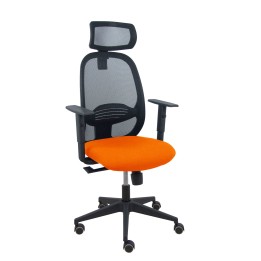 Piqueras y Crespo Silla Cilanco negra malla negra asiento bali naranja oscuro brazo regulable cabecero regulable