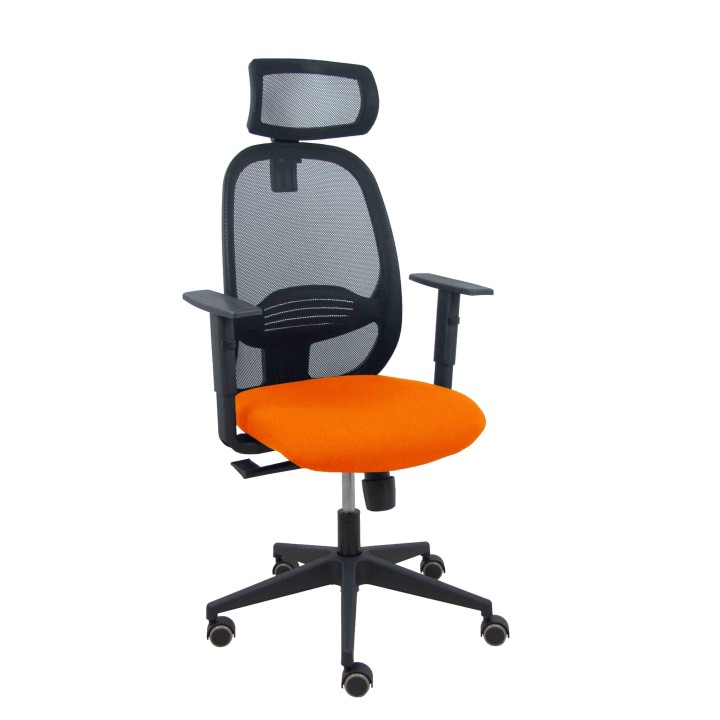 Piqueras y Crespo Silla Cilanco negra malla negra asiento bali naranja oscuro brazo regulable cabecero regulable