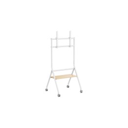 AISENS Soporte de suelo eco con rueda, 1 bandeja para pantalla interactiva/TV 80kg de 37-86, Blanco+Madera
